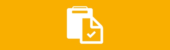 white clipboard icon against an amber background